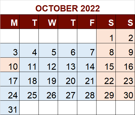 202210Business calendar