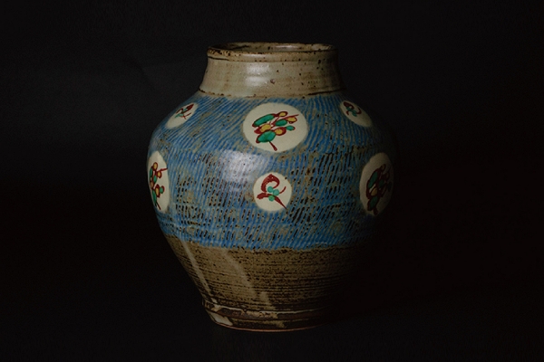 Flower vessel, Inlaid pot, Akae Flower and grass pattern - Tatsuzo Shimakoa, Mashiko ware, Ceramics-Mashiko ware-Japanese Ceramics