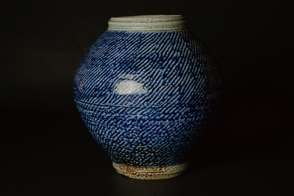 Flower vessel, Salt glaze inlaid pot, Rope-pattern - Tatsuzo Shimakoa Mashiko ware Wood crafts-Mashiko ware-Japanese Ceramics
