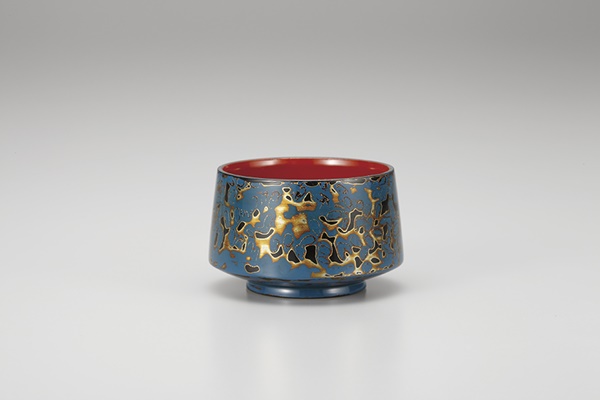 Drinking vessel, Large sake cup, Mushikui pattern, Blue - Aizu lacquerware-Aizu lacquerware-Japanese Lacquerware
