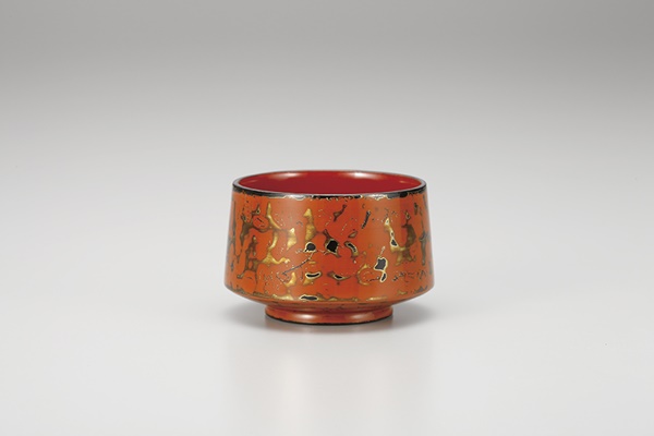 Drinking vessel, Large sake cup, Mushikui pattern, Vermillion - Aizu lacquerware-Aizu lacquerware-Japanese Lacquerware