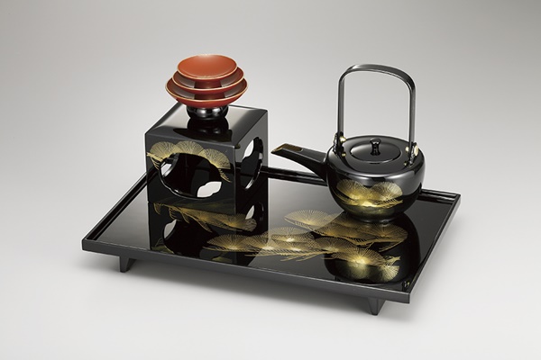 Drinking vessel, Set of sake utensils, Dancer's fan, Black - Aizu lacquerware-Aizu lacquerware-Japanese Lacquerware