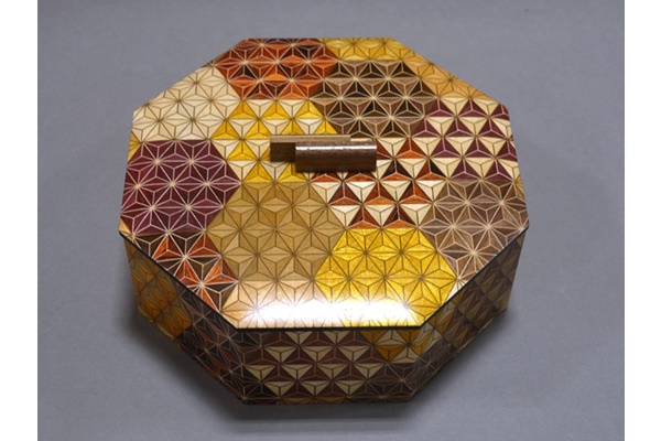 Box, Octagon candy container, Tortoise shell pattern - Hakone wood mosaic, Wood crafts-Hakone wood mosaic-Japanese Wood and bamboo crafts