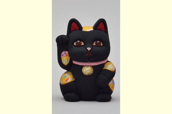Ornament, Wooden doll Beckoning cat, Black - Toukou Kakinuma, Maneki-neko, Edo kimekomi dolls-Edo kimekomi dolls-Japanese Dolls and kokeshi