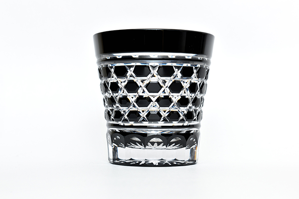 Drinking vessel, Old-fashioned glass, Hexagonal woven bamboo pattern, Black - Hidetaka Shimizu, Edo kiriko cut glass-Edo kiriko cut glass-Japanese Glass