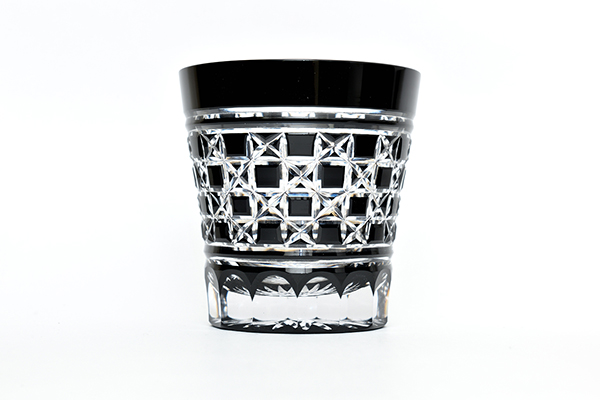 Drinking vessel, Old-fashioned glass, Hemp-leaf checkerboard, Black - Hidetaka Shimizu, Edo kiriko cut glass-Edo kiriko cut glass-Japanese Glass