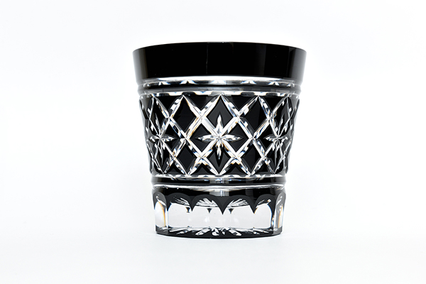 Drinking vessel, Old-fashioned glass, Hoshiyarai, Black - Hidetaka Shimizu, Edo kiriko cut glass-Edo kiriko cut glass-Japanese Glass
