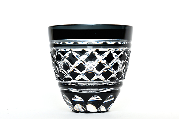 Drinking vessel, Large sake cup, Tamayarai, Black - Hidetaka Shimizu, Edo kiriko cut glass-Edo kiriko cut glass-Japanese Glass