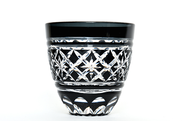 Drinking vessel, Large sake cup, Hoshiyarai, Black - Hidetaka Shimizu, Edo kiriko cut glass-Edo kiriko cut glass-Japanese Glass