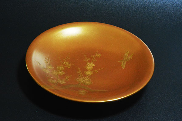 Tableware, Small plate Plum blossom and warbler 5pcs - Sanao Matsuda, Echizen lacquerware-Echizen lacquerware-Japanese Lacquerware