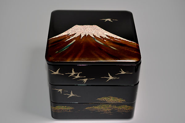 Box, Three-tiered food box, Mt. Fuji, Bento - Sanao Matsuda, Echizen lacquerware-Echizen lacquerware-Japanese Lacquerware
