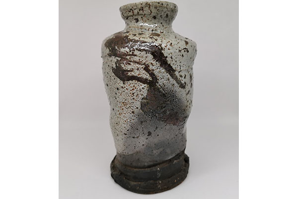 Flower vessel, Underglaze iron painting vase - Raizan Yasunaga, Karatsu ware, Ceramics-Karatsu ware-Japanese Ceramics