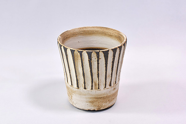 Flower vessel, Flowerpot, Carbonized blade ridge,, Harui Akaogi, Kasama ware, Ceramics-Kasama ware-Japanese Ceramics