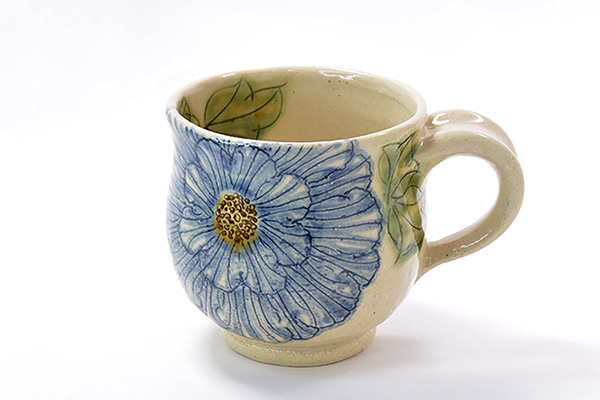 Cup, Round ｍug, Peony, Blue - Shousen-kiln, Yoshihei Katou, Mino ware, Ceramics-Mino ware-Japanese Ceramics