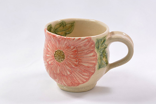 Cup, Round mug, Peony, Red - Shousen-kiln, Yoshihei Katou, Mino ware, Ceramics-Mino ware-Japanese Ceramics