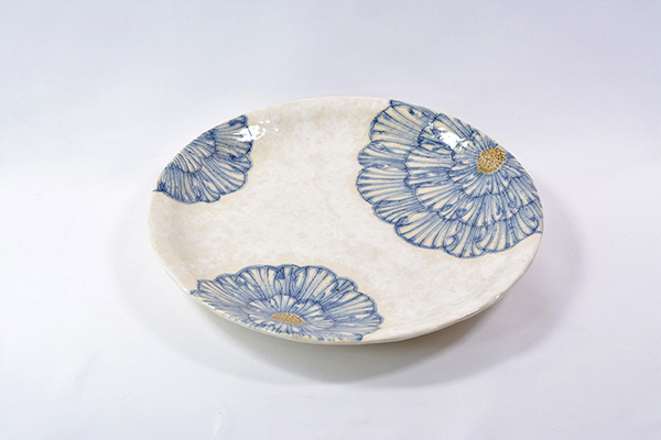 Table ware, Kohiki round plate, Peony, 7.5-sun size, Blue - Shousen-kiln, Yoshihei Katou, Mino ware, Ceramics-Mino ware-Japanese Ceramics