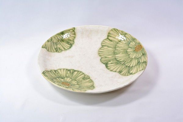 Table ware, Kohiki round plate, Peony, 7.5-sun size, Green - Shousen-kiln, Yoshihei Katou, Mino ware, Ceramics-Mino ware-Japanese Ceramics