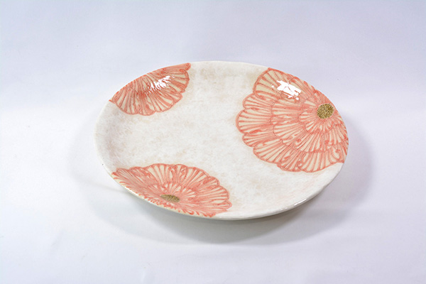 Table ware, Kohiki round plate, Peony, 7.5-sun size, Red - Shousen-kiln, Yoshihei Katou, Mino ware, Ceramics-Mino ware-Japanese Ceramics